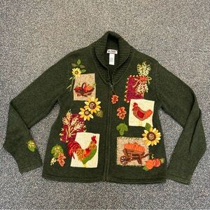 Vintage Tiara Cotton Harvest Cardigan Embellished Thanksgiving Autumn Sweater L